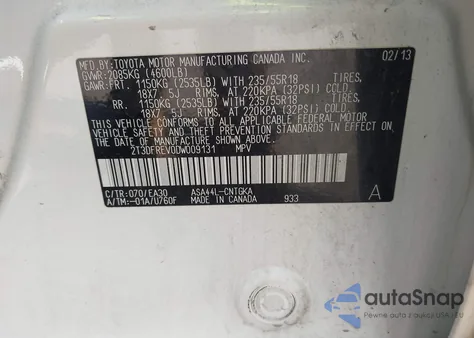 2013 Toyota Rav4 Limited from USA, damaged, VIN 2T3DFREV0DW009131